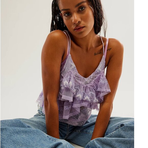 XS - FREE PEOPLE - In The Clouds Lace Lilac Top Lavender NEW no tags - Picture 4 of 6
